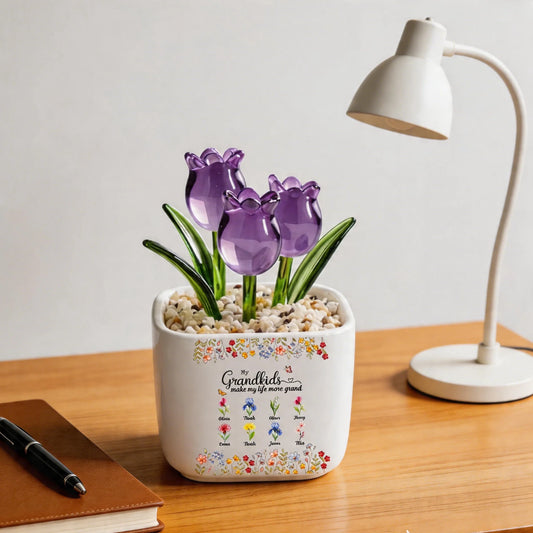 Make Life More Grand With Lovely Kids-Personalized Custom 3D Effect Glass Everlasting Tulips