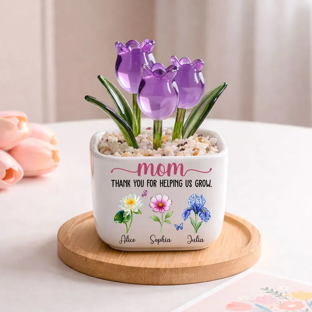 Thank You For Helping Me Grow - Personalized Custom Glass Everlasting Tulips
