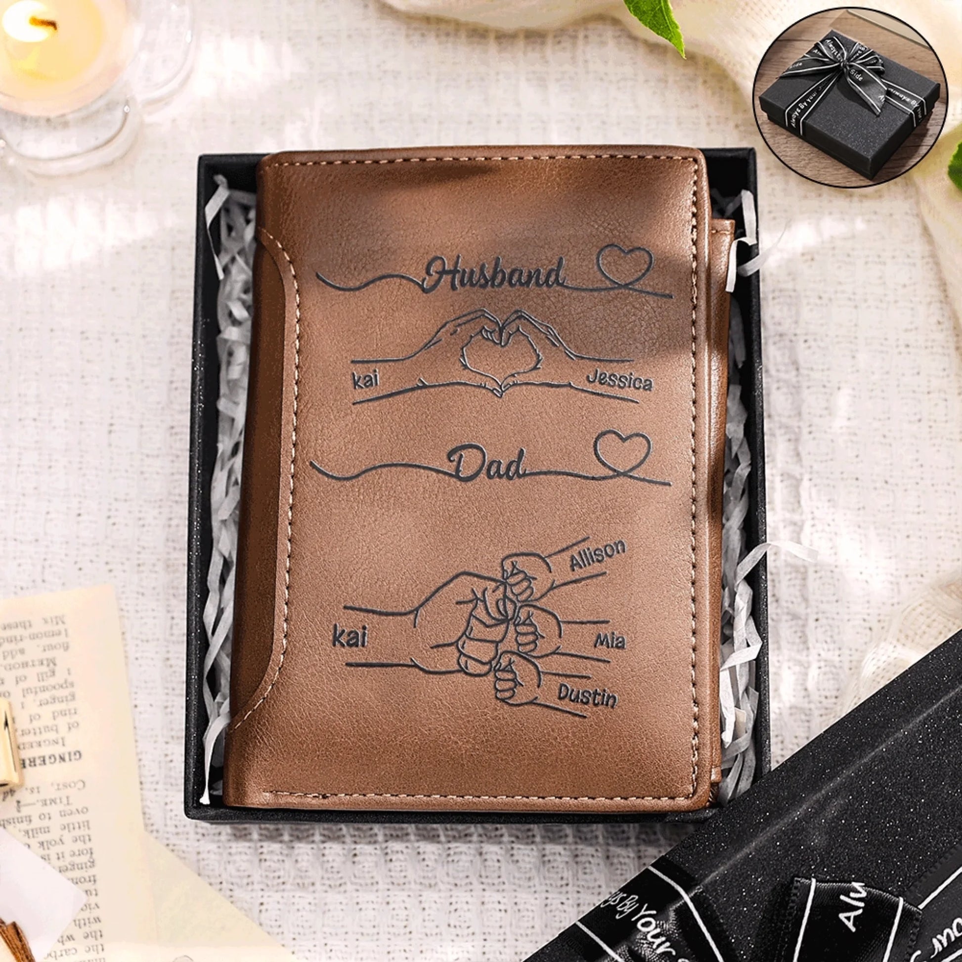 Personalized Dad Wallet with Custom 3-10 Names -_yy