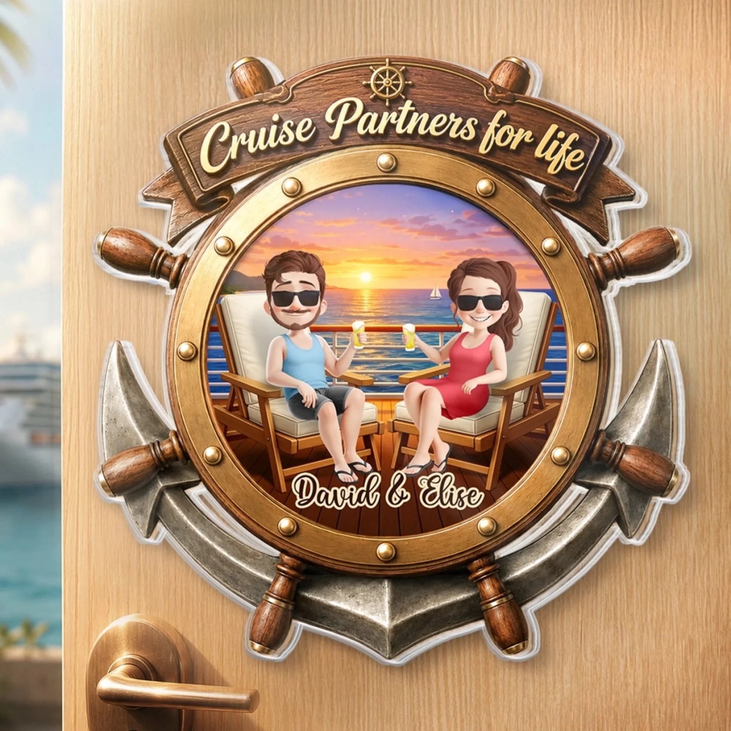 Custom Cruise Ship Door Magnet - Personalized Summer Vacation And Travel Gifts For Husband And Wife, Him And Her - Sunset Cruise Vibes