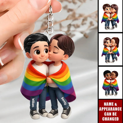 Custom Acrylic Keychain-Personalized Pride Month Gift-LGBT Couple Love Is Love