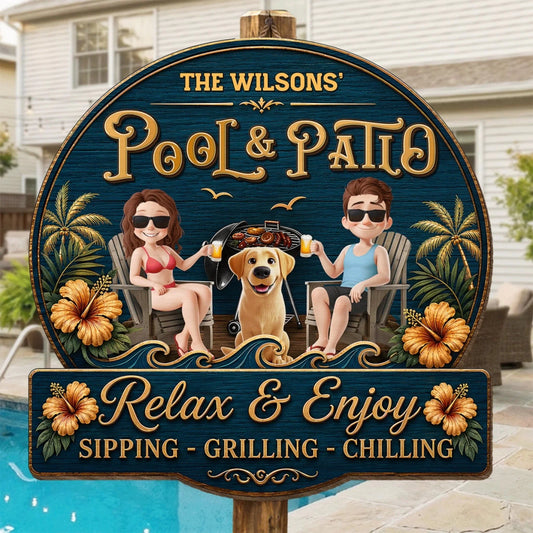 Custom Wood Sign - Personalized Summer Vacation And Travel Gifts For Husband And Wife, Dog Dad And Mom - Hot Grill, Cool Furry Nights