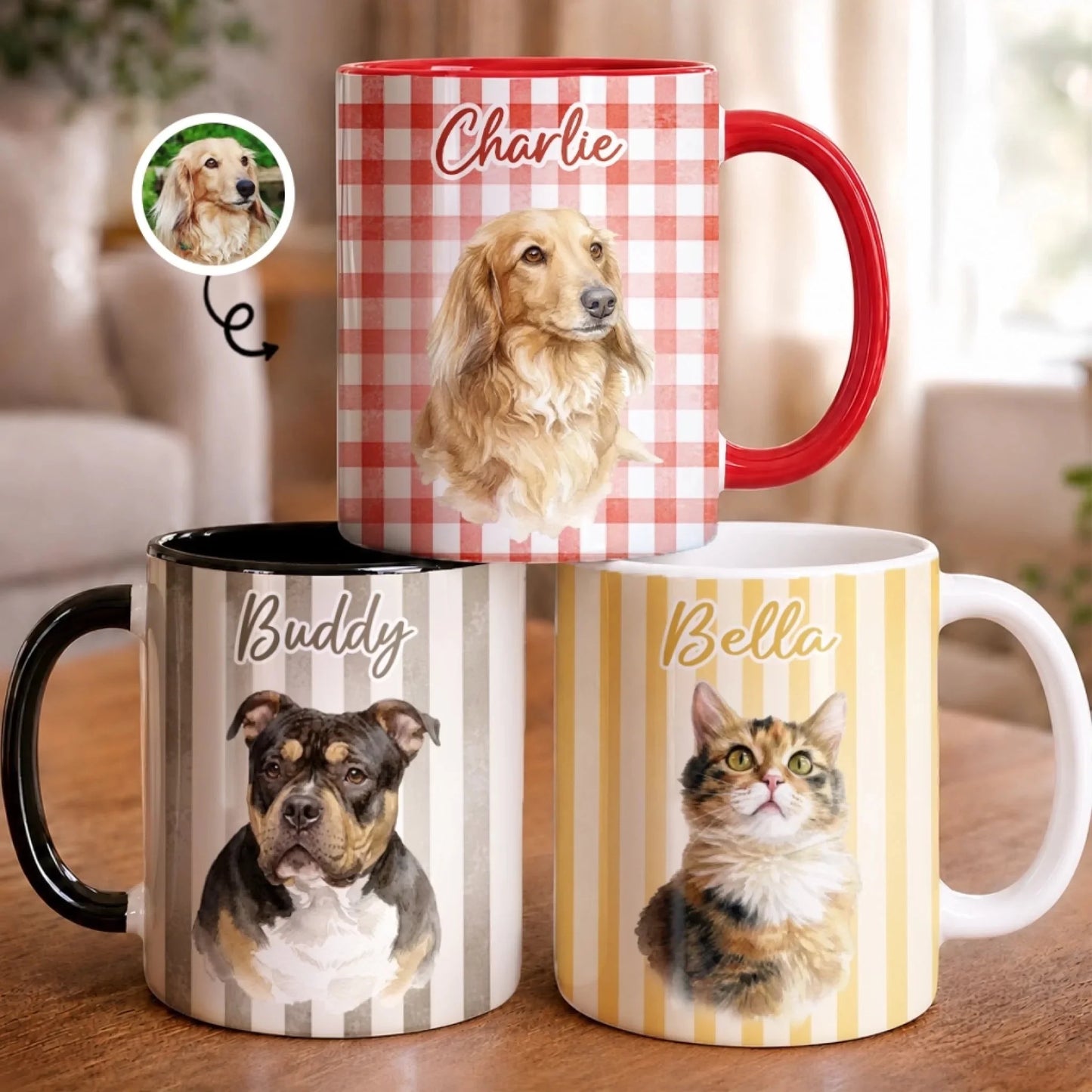 Custom Photo Accent Mug - Personalized Birthday Gifts For Dog Cat Lovers, Dog Dad And Mom, Cat Owners - My Therapist Has Paws