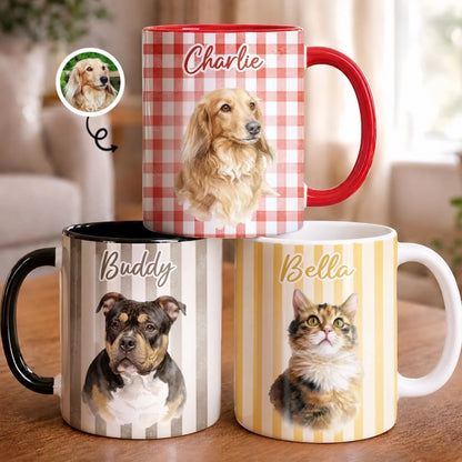 Custom Photo Accent Mug - Personalized Birthday Gifts For Dog Cat Lovers, Dog Dad And Mom, Cat Owners - My Therapist Has Paws