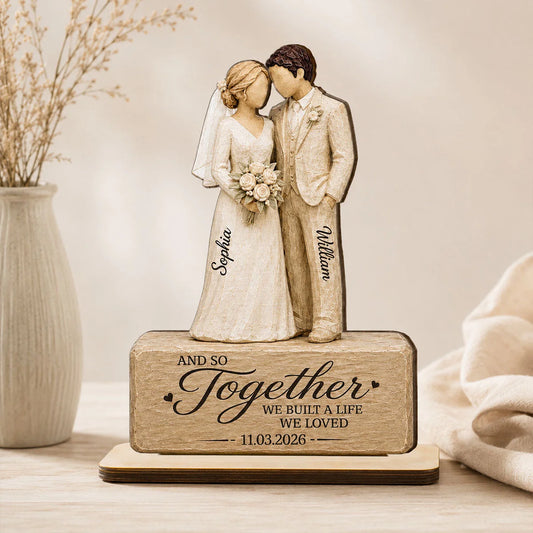 Wedding Couple 2D Flat - Personalized 2-Layered Wooden Plaque - Wedding Keepsake Gift For Couple