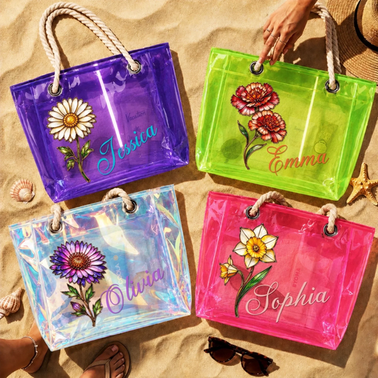 Custom Clear Tote Bag - Personalized Summer Vacation And Travel Gifts For Women, Besties, Sisters, BFF - Sun Sand Serenity