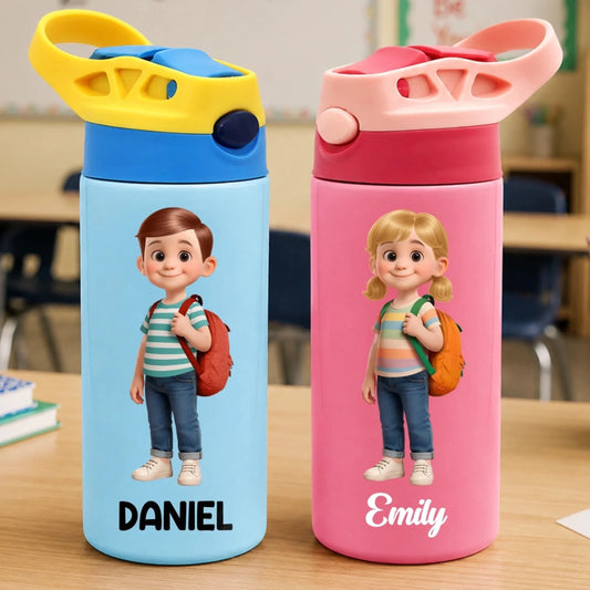 Custom Kids Insulated Water Bottle - Personalized Back To School Gifts For Kids - Ready To Learn