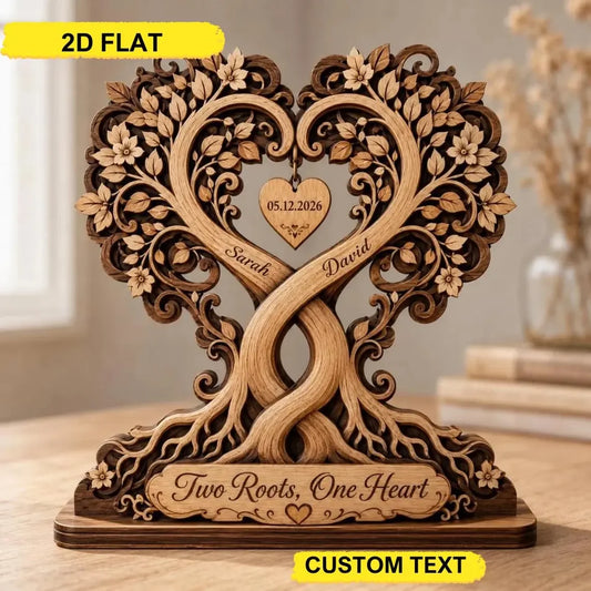 Custom Wooden Plaque-Personalized Couple Heart Tree Wooden Block, Custom Anniversary Keepsake, 3 Layer Wood Decor