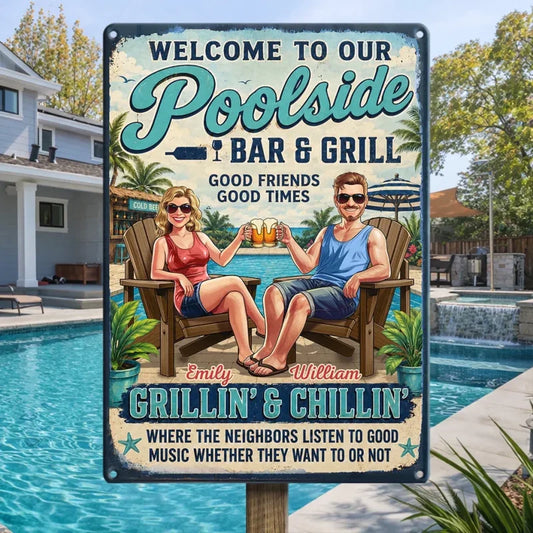 Custom Poolside Home Decor Metal Sign - Personalized Summer Vacation And Travel Gifts For Husband And Wife, Him And Her - Welcome To Navy Home