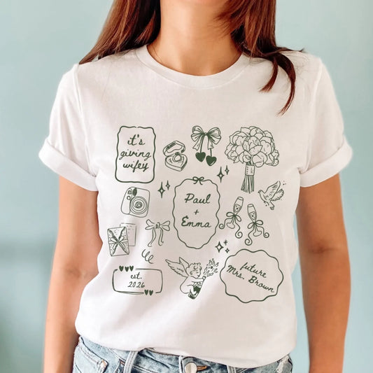 Custom T-Shirt - Personalized Future Mrs Shirt, Engagement Shirt, Gift For Anniversary Wifey Shirt Newly Engaged Gift-It's Giving Wifey Bridal