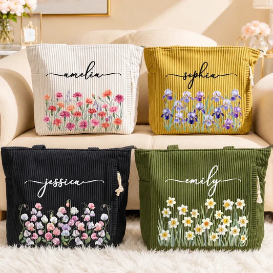 Custom Corduroy Tote Bag - Personalized Summer Vacation And Travel Gifts For Women, Besties, Sisters, BFF, Family, Yourself - Sunshine Is My Vibe
