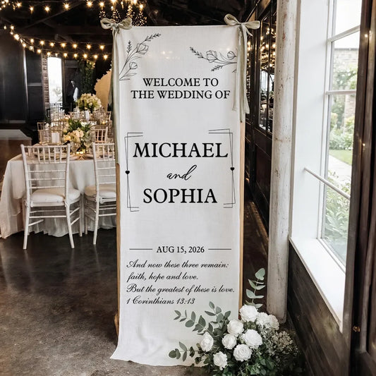 Custom Welcome Linen Sign- Personalized Wedding Decoration Gifts Given To The Couple-The Wedding Of Us
