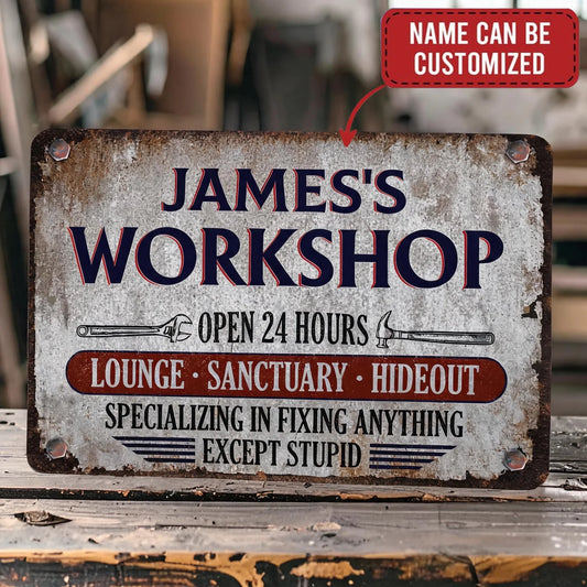 Custom Metal Sign - Personalized Garage Sign: Rusty Steel Metal Workshop Decor