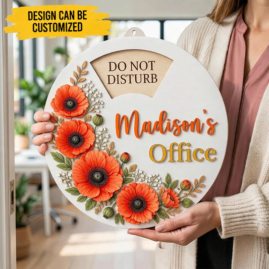 Custom Rotating Wooden Door Sign - Personalized Name & Hand-Drawn Birth Flower Illustrated Wooden Plaque, 6 Rotating Texts, Botanical Gift for Her