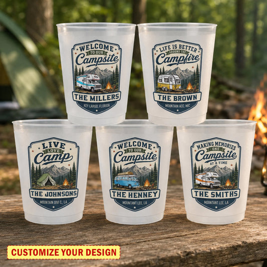 Custom Campsite Cups - Personalized Camping Quote Frosted Cups for Families
