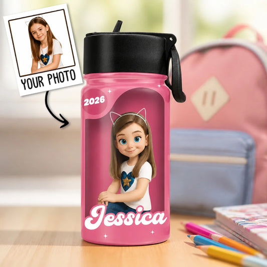 Custom Photo Kids Water Bottle - Personalized Name Water Bottle for Kids, Back To School 2026 Custom Gift