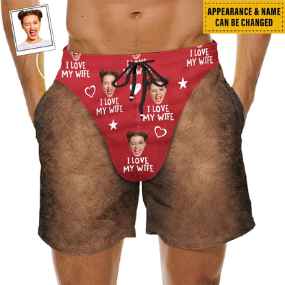 Funny Love My Wife - Personalized Custom Beach Shorts