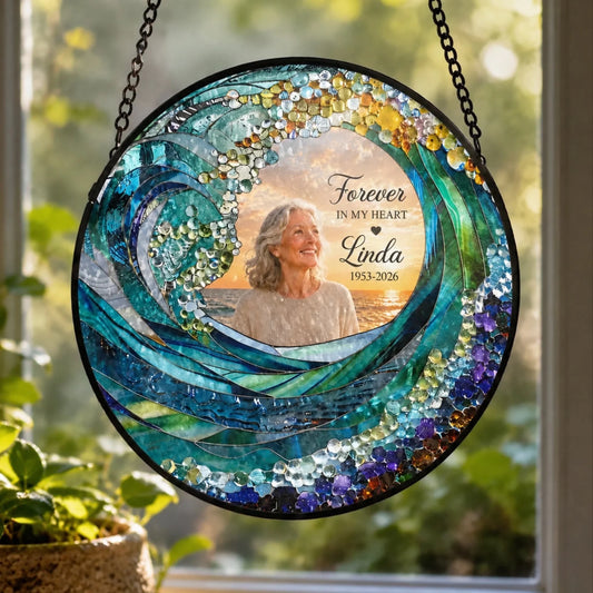 Custom Window Stained Glass-Personalized Memorial Gift For Loss Of Loved One -The Waves Carry Your Memory