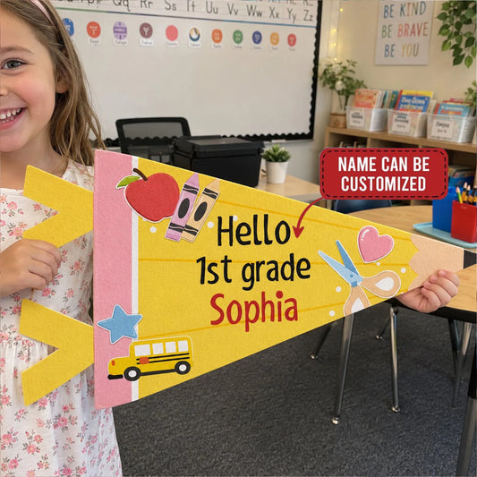 Custom Pennant - Personalized Hello School Back To School Gift For Kid First Day Of School