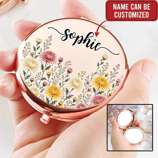 Name And Birthflower - Personalized Custom Compact Mirror