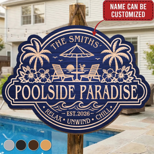 Custom Poolside Wood Sign - Personalized Summer Vacation And Travel Gifts For Mom, Dad, Brother, Sister, Kids - Sun Splash Together