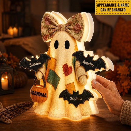 Custom Light Box - Personalized Halloween Gift For Mom Grandma Vintage Patchwork Ghost Grandma