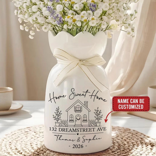 Custom Ribbon Tie Flower Vase - Personalized Memorial gifts for relatives and couples-Home Sweet Home