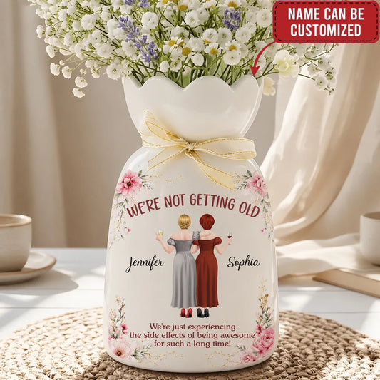 Custom Ribbon Tie Flower Vase -  Personalized Best Friend Birthday Gifts For Women, Besties, Sisters, BFF - Besties Forever For Life