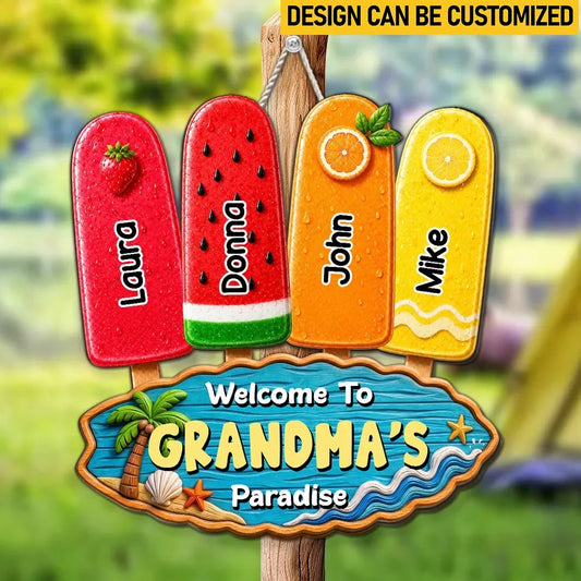 Custom Wood Sign - Personalized Summer Vacation And Travel Gifts For Grandma, Grandpa - Paradise For Kids
