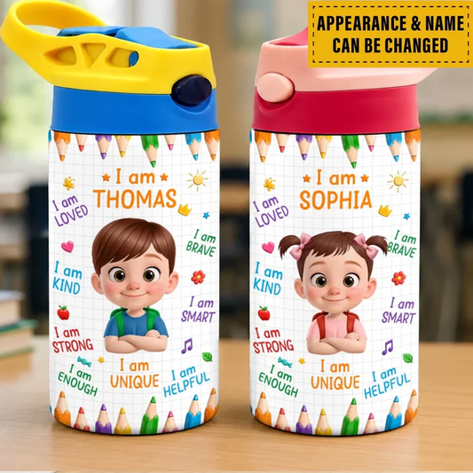 Custom Kids Insulated Water Bottle - Personalized Back To School Gifts For Kids - Ready Set Learn