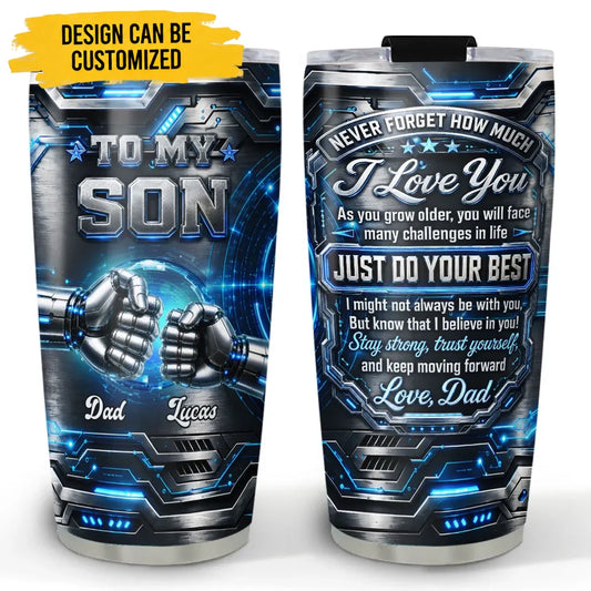 Custom Tumbler - Personalized Dad & Son Fist Bump Insulated Cup - Gift for Son from Dad