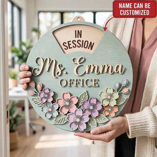 Custom Rotating Wooden Door Sign - Personalized Floral Door Hanger for Home Office or Studio