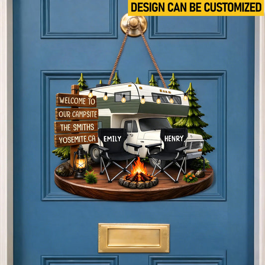 Custom Wood Sign - Personalized Birthday Camping Gifts For Campers, Mom, Dad, Brother, Sister - Welcome To Our Campsite
