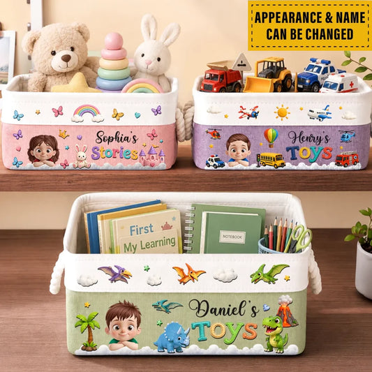 Custom Kids Storage Basket - Personalized Back To School Gifts For Kids - Tiny Hands Big Fun