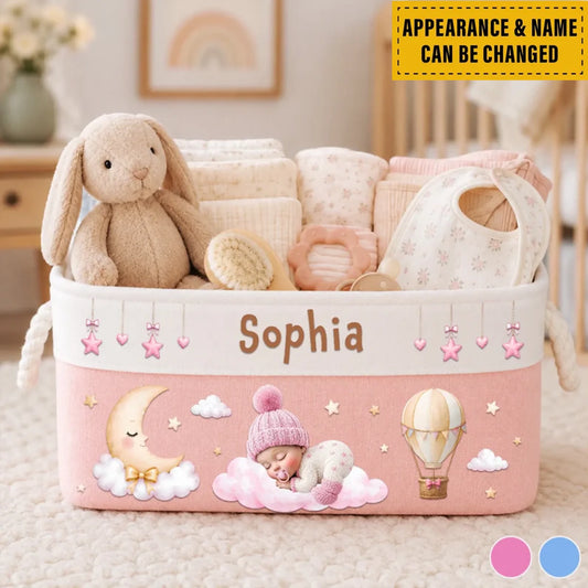 Custom Storage Basket - Personalized Baby Shower, Gender Reveal Gifts For New Moms, New Dads, New Parents- Tiny Hands Big Love