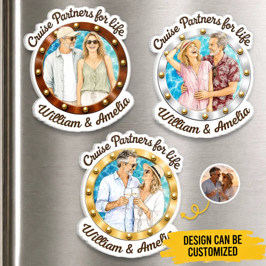 Custom Photo Cruise Ship Door Magnet - Personalized Summer Vacation And Travel Gifts For Husband And Wife, Him And Her, Cruise Lovers - Our Cabin, Our Happy Place