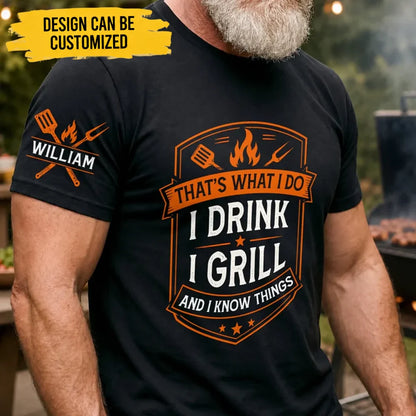 Custom BBQ Unisex T-Shirt With Design On Sleeve - Personalized Grilling Gifts For BBQ Lovers, Husband, Son, Grandson, Brother, Grandpa, Dad, Yourself - Grill Master Mode