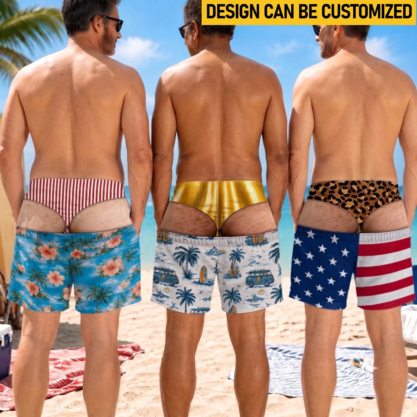 Custom Funny Patriotic Men Swim Trunks - Personalized Birthday Gifts For Husband, Son, Grandson, Brother, Grandpa, Dad, Yourself - Warning Wide Load
