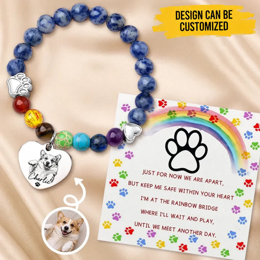 Custom Photo Rainbow Bridge Bracelet - Personalized Pet Memorial Sympathy Gifts For Dogs, Cats