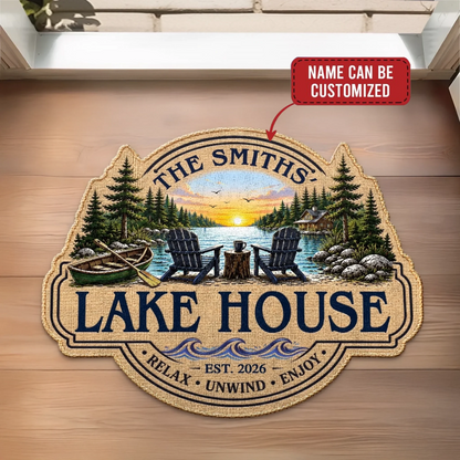 Custom Lake House Shaped Doormat - Personalized Summer Vacation And Travel Gifts For Mom, Dad, Brother, Sister - Home By The Lake
