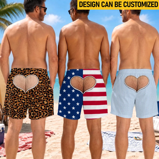 Custom Funny Patriotic Men Swim Trunks - Personalized Birthday Gifts For Husband, Son, Grandson, Brother, Grandpa, Dad, Yourself - Built For Laughs