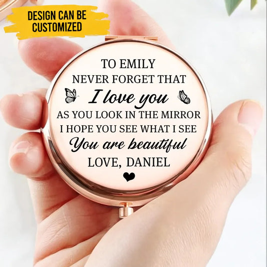Custom Compact Mirror - Personalized Engraved Love Message Keepsake - Romantic Gift for Girlfriend, Wife & Daughter