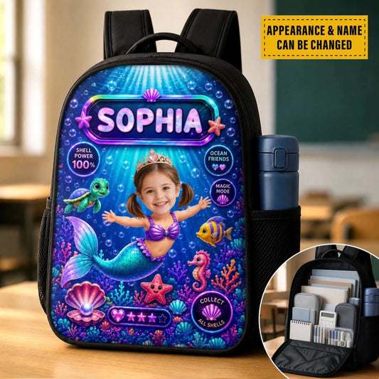 Custom Photo Kids Front Printed Backpack - Personalized Back To School Gifts For Kids - Little Mermaid With Big Dreams
