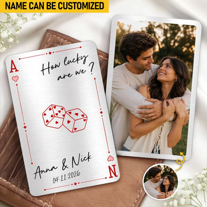 Custom Photo Metal Wallet Card - Personalized Anniversary Wedding Gifts For Husband And Wife, Him And Her - How Lucky We Are Together