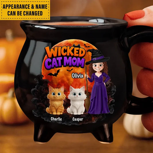 Custom 12oz Ceramic Cauldron Coffee Mug - Personalized Halloween Witchy Gifts For Cat Lovers, Cat Mom And Dad - The Witching Hour With My Pets