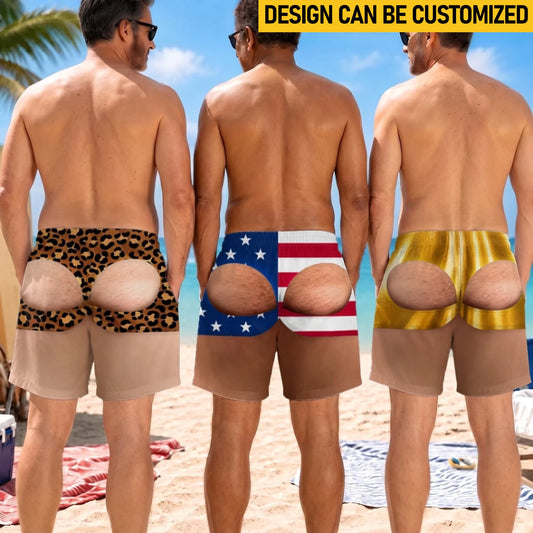 Custom Funny Patriotic Men Swim Trunks - Personalized Birthday Gifts For Husband, Son, Grandson, Brother, Grandpa, Dad, Yourself - Look Twice