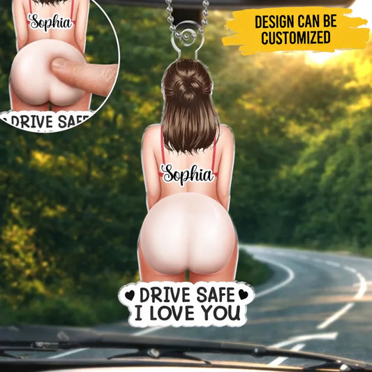 Custom Squishy Acrylic Car Ornament - Personalized Anniversary Wedding Gifts For Husband And Wife, Him And Her - Drive Safe, Waiting For You