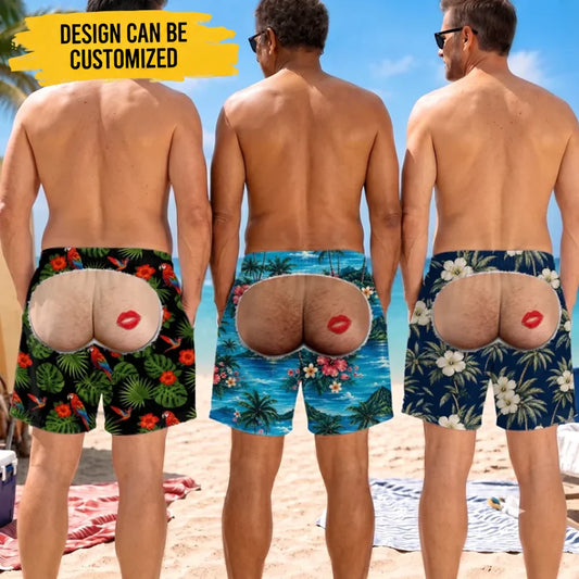 Custom Funny Men Swim Trunks - Personalized Birthday Gifts For Husband, Son, Grandson, Brother, Grandpa, Dad, Yourself - Rear View Approved