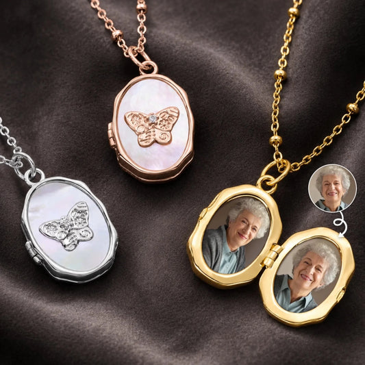 Custom Photo Butterfly Locket - Personalized Memorial Sympathy Gifts For Loss Of Mom, Dad - Forever In Our Hearts
