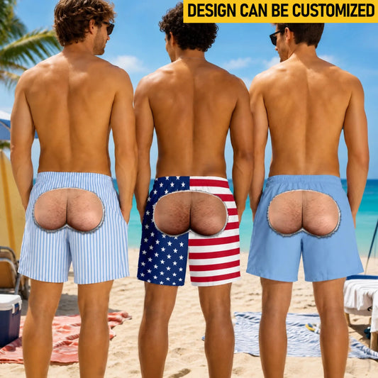 Custom Funny Men Swim Trunks - Personalized Summer Vacation And Travel Gifts For Husband, Son, Grandson, Yourself - New Cheeky Mode On